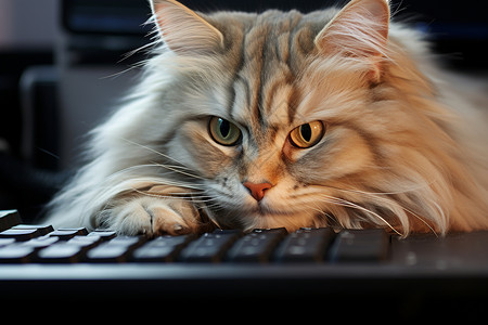 猫咪占据键盘背景
