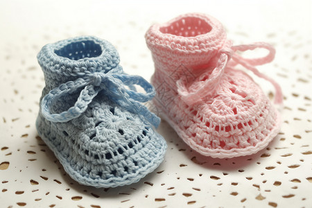 两只钩织婴儿鞋背景图片