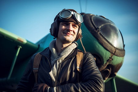 男子戴飞行员头盔背景图片