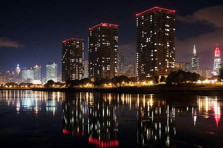 夜幕下的现代化都市建筑背景图片