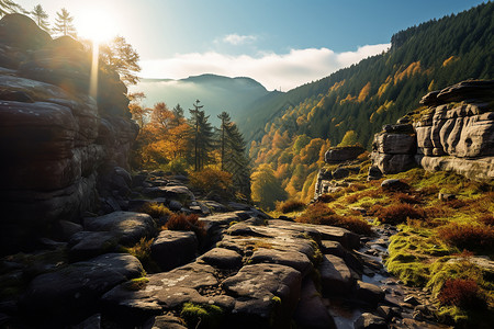 风水画卷的山谷景观背景