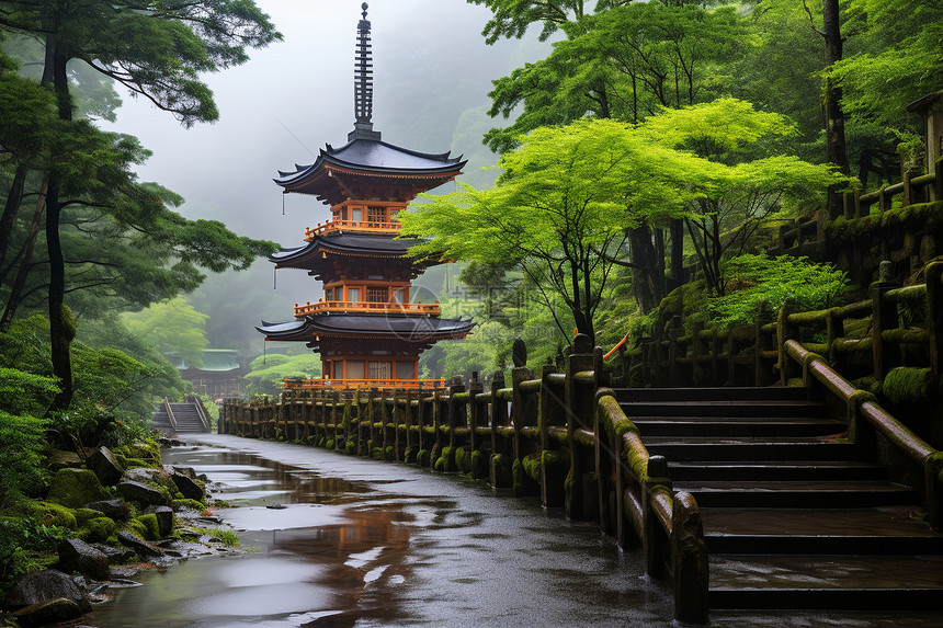 神秘的日本寺庙中的宝塔(..)图片