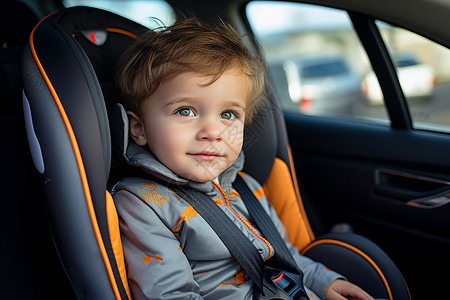 汽车安全座椅上的外国小男孩背景图片