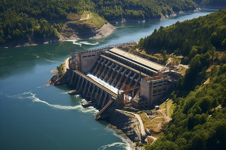 高耸的水坝水力工程高清图片