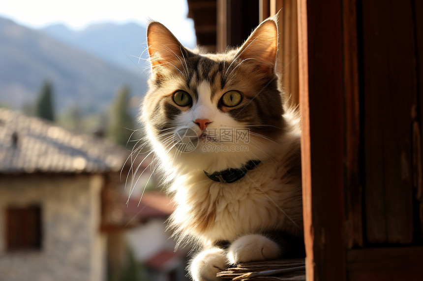 窗台上的宠物猫咪图片