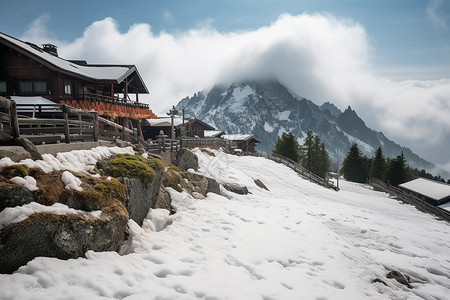 雪覆盖了屋顶背景图片