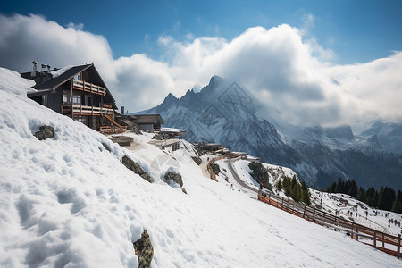 房屋树木雪景下的房子背景