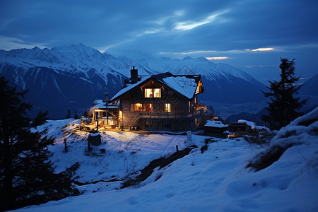 雪山小屋背景图片