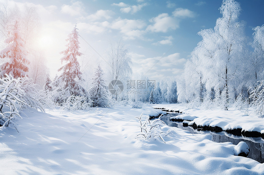 暖阳下的雪景图片