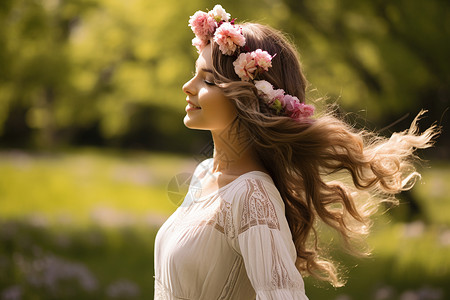 风中花冠的美丽女子背景图片