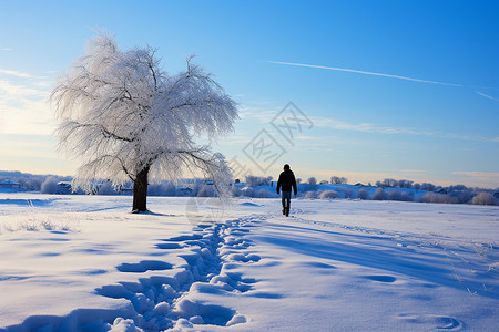 背影脚印雪地脚印背景