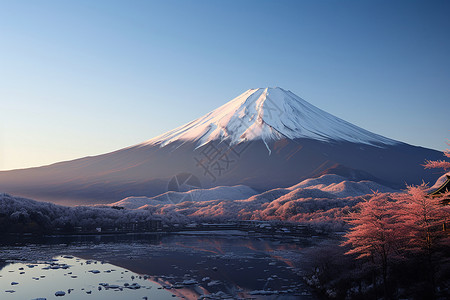 蓝天下的富士山背景图片