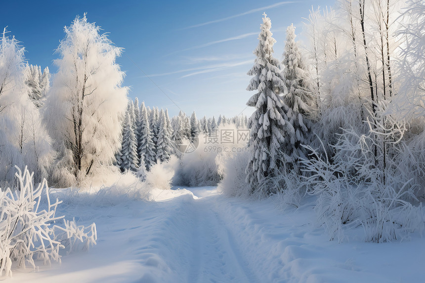 压在云杉上的冰雪图片