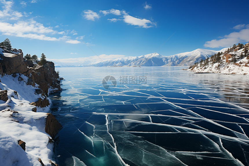 冰洁皑皑的湖面图片