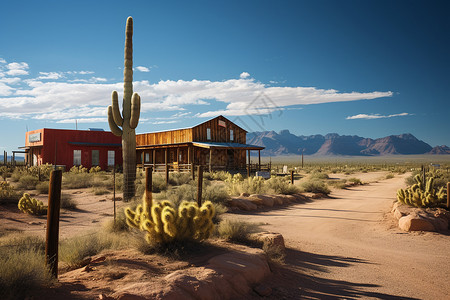 沙漠中的房屋背景图片