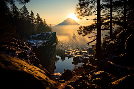 山中日出山中初升的朝霞背景