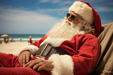 海滩上的圣诞老人背景图片
