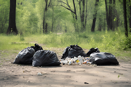 森林旁回收的垃圾背景图片