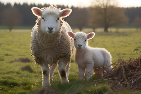 可爱小羊卷轴草地上的羊背景