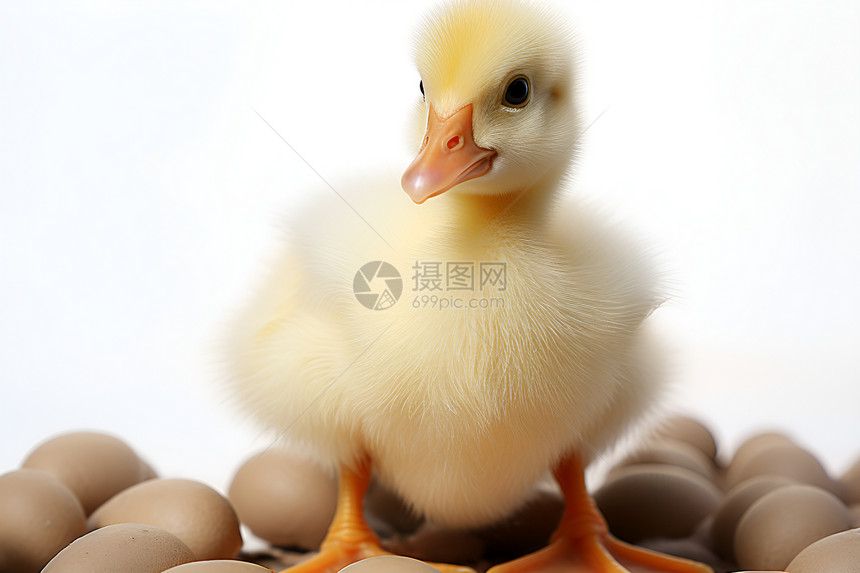 小黄鸭站在鸭蛋中间图片