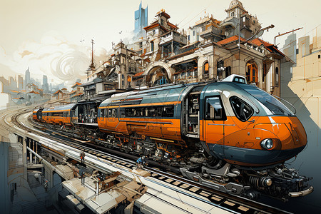 构建的列车蓝图背景图片
