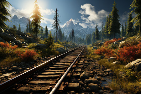 森林中的交通铁轨背景图片