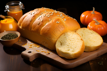 烘烤板切割板上一块面包背景