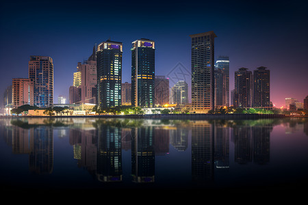夜幕下繁华的现代化都市建筑背景图片