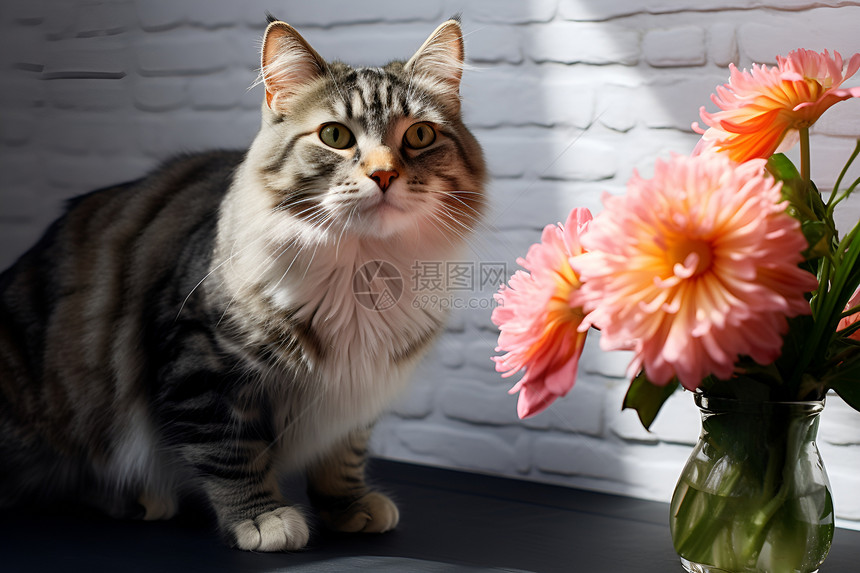 花瓶旁的小猫图片