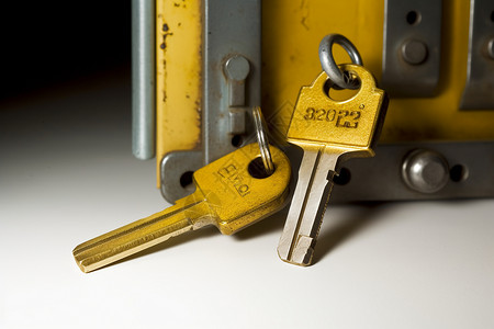 一串钥匙串黄色保险箱高清图片