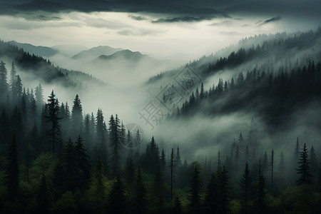 森林晨雾幽林背景图片