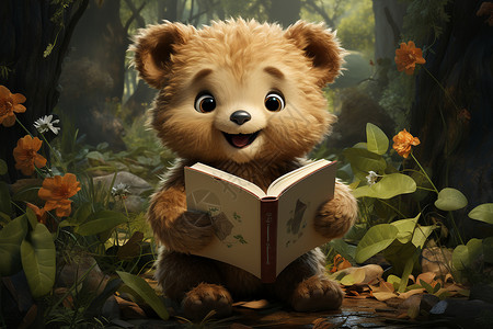 可爱的卡通熊抱着书籍背景图片