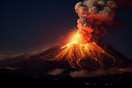 夜空中火山喷发高清图片