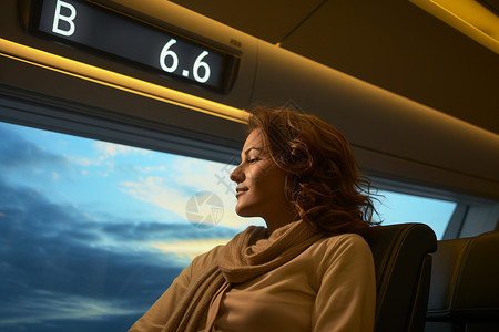 坐在火车上的女人背景图片