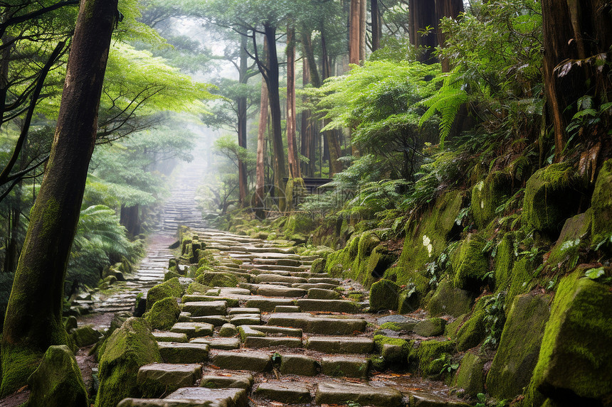 森林里的青苔石阶图片