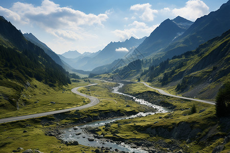 山间蜿蜒曲折的公路背景图片