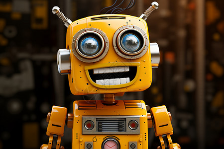 咧嘴笑的黄色机器人高清图片