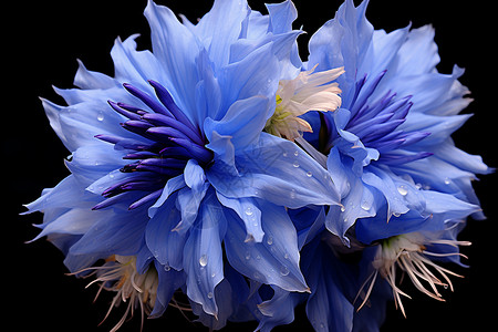蓝色花朵上的水滴背景图片