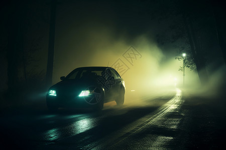 汽车灯灯光效果夜晚公路上的汽车背景