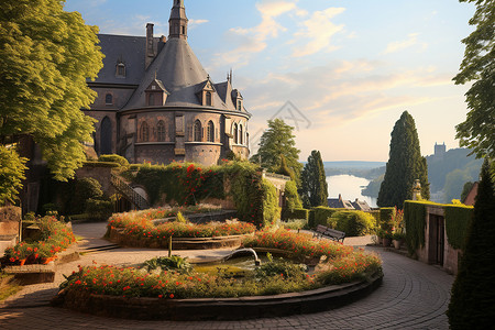 城堡花园景观背景图片
