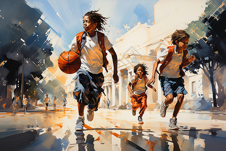 街道上的篮球少年背景图片