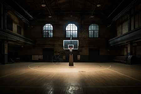 篮球场中央有一个篮球架背景图片