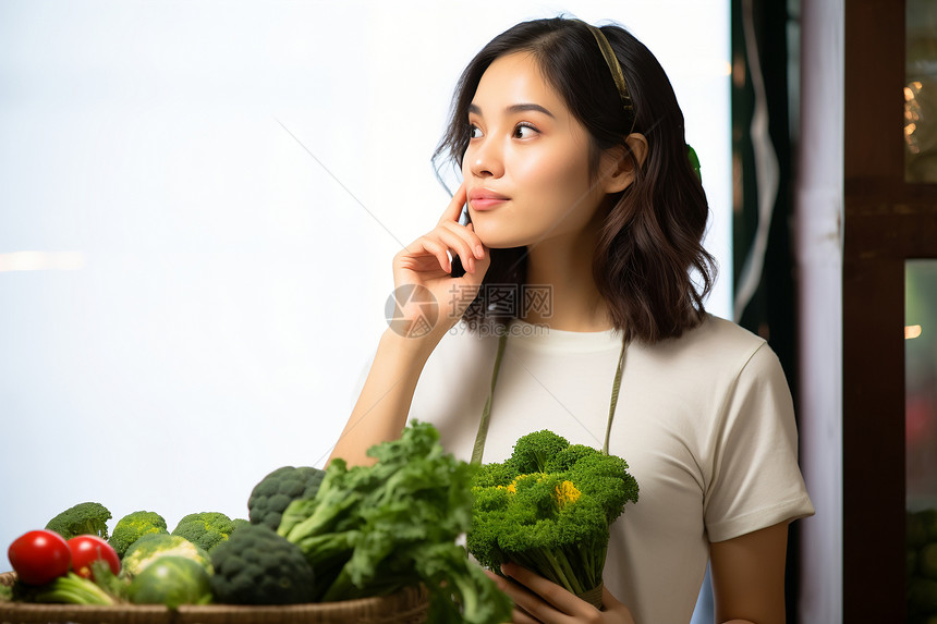 拿着蔬菜的女孩图片