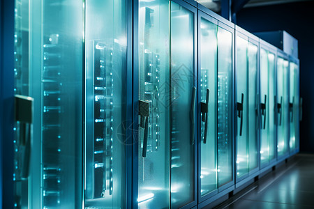 服务器机柜蓝光闪耀的服务器设计图片