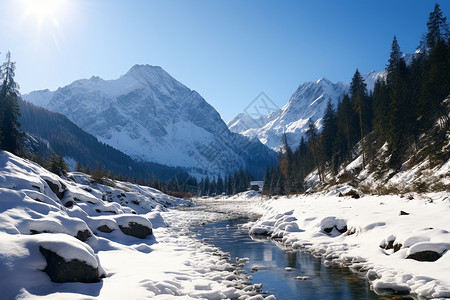 冬日飘雪的山脉背景图片
