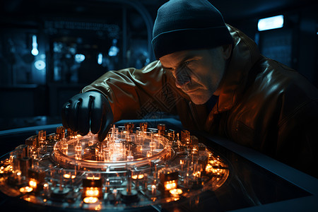 控制室制服一个男人注视着未来科技设计图片