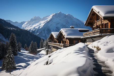 雪景下的山居背景图片