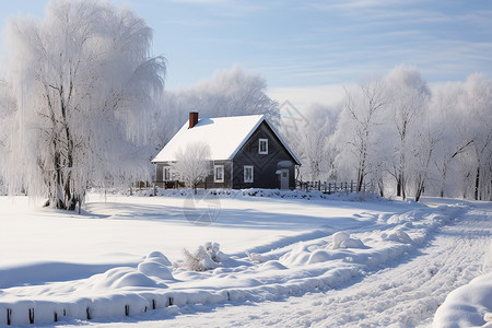 结冻冰雪中的美丽住宅背景