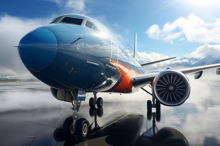 蓝色飞机飞机轮子高清图片