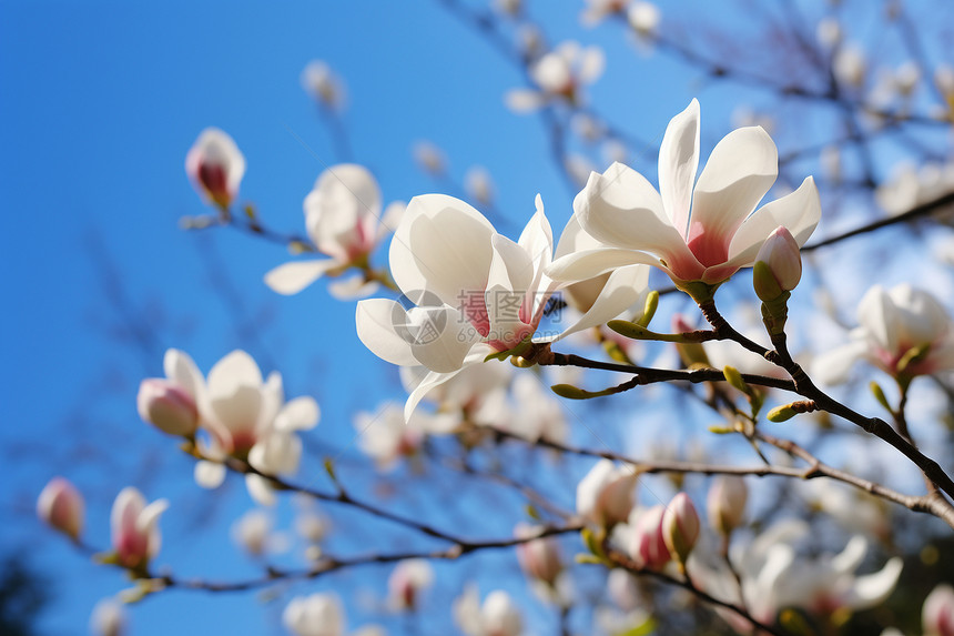 春季花园中绽放的美丽樱花花朵图片